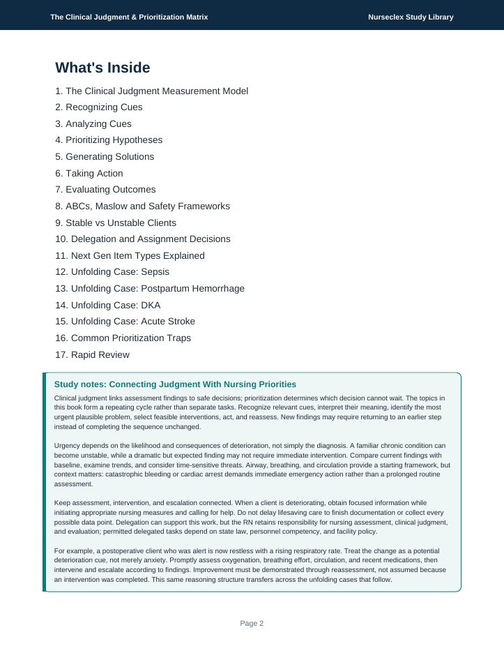 The Clinical Judgment & Prioritization Matrix - Contents