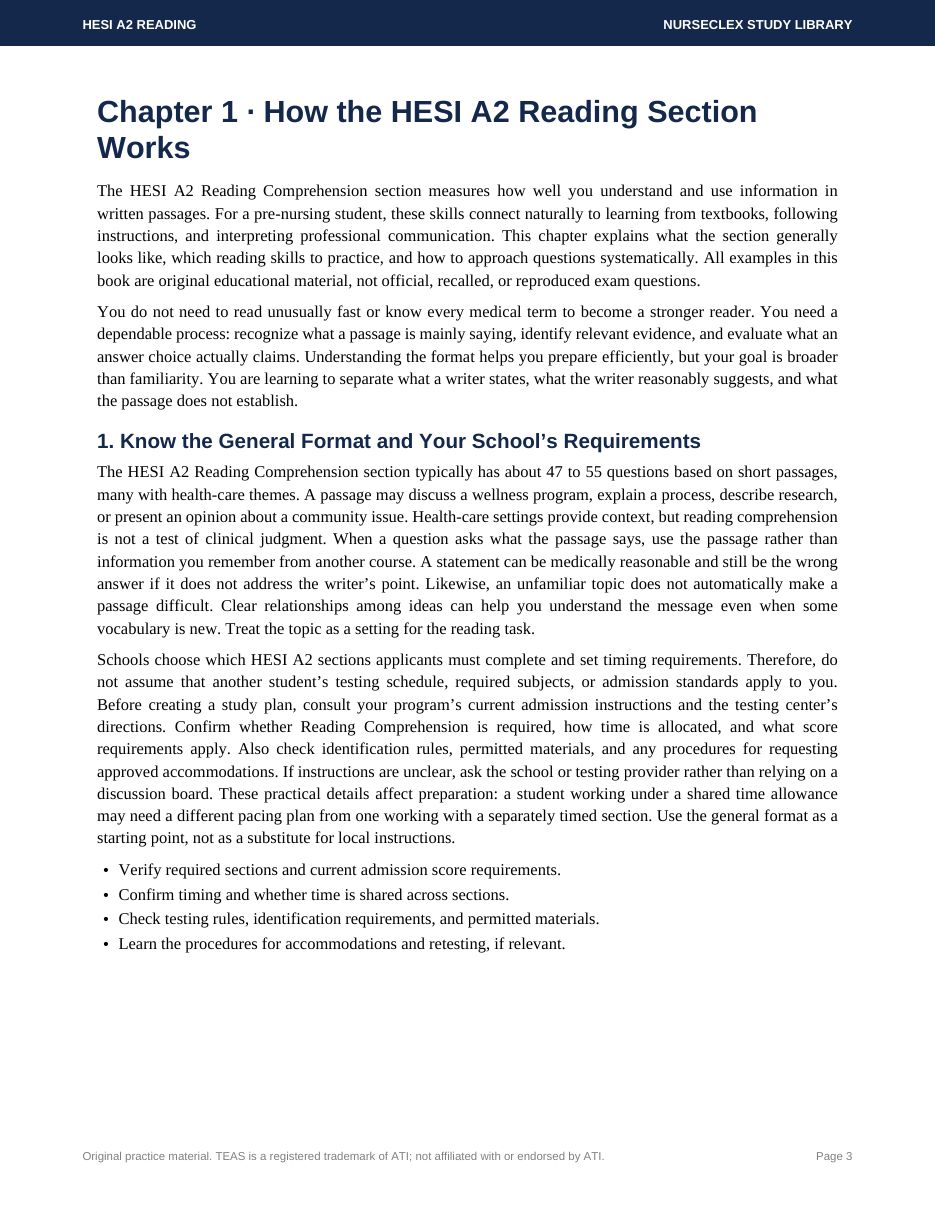 HESI A2 Reading Comprehension: Complete Study Guide and Practice - Contents