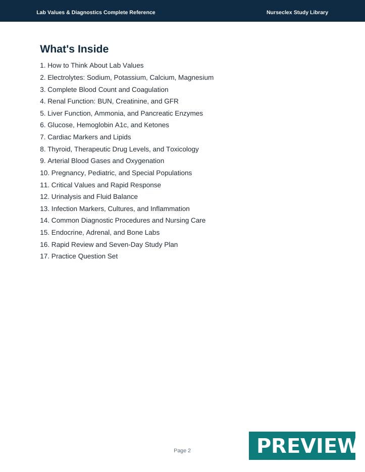 Lab Values & Diagnostics Complete Reference - Contents