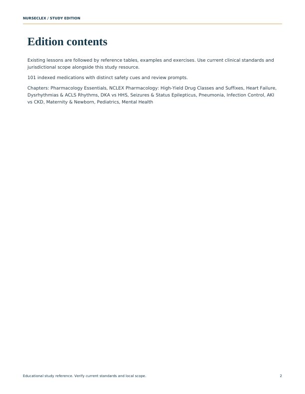 The 101 Must-Know NCLEX Medications Index - Contents